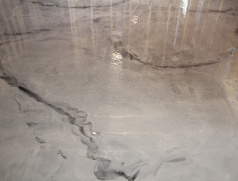 Close up view of a grey marbled epoxy floor