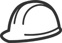 A black safety helmet icon to represent the process of building