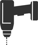 A small, black icon of a hand drill