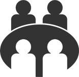 A small, black icon with 4 people - two of them on top of an oval and two of them extracted from the bottom of the oval.